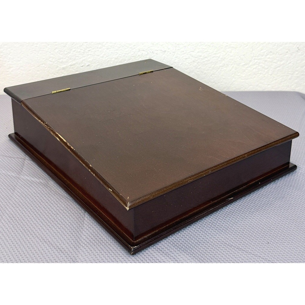Vintage Wood Lap Desk Hinged Slant-Top Writing Box Mahogany Brown Good 13.5x11.5 - Picture 8 of 8